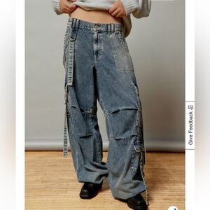BDG Strappy Balloon Cargo Jean 90s/Y2K Grunge Punk Skater Wide Leg Sz 27